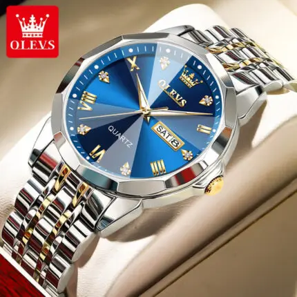 OLEVS 9931 Watches for Men Diamond Business Dress Analog Quartz Stainless Steel Date Luxury Casual Fashion Wrist Watch Waterproof Luminous