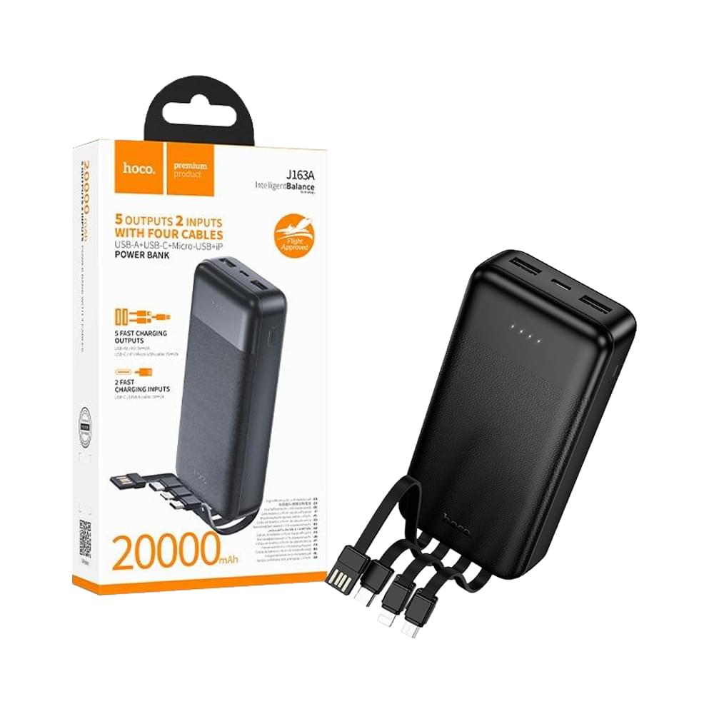 Hoco J163A Wonderful power bank with 4 cables(20000mAh) black - Image 1